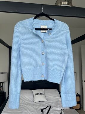 Abercrombie & Fitch Pastel Blue Pearl-Button Ribbed Cardigan